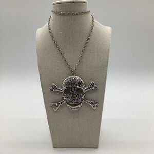 Oversized Halloween Skull n Bones Diamond Necklace EUC